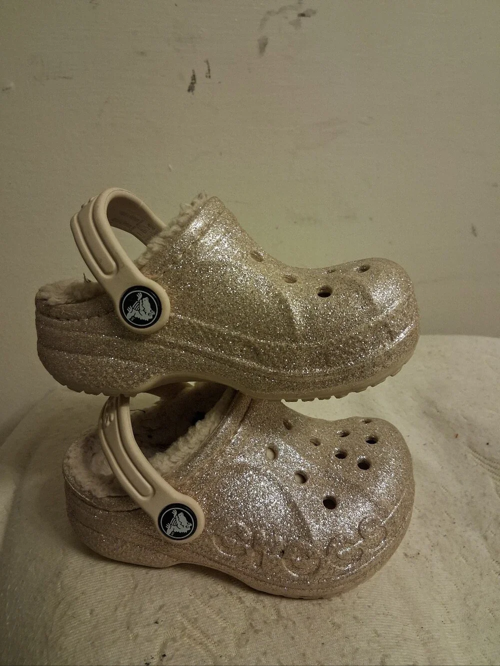 Kids Glitter Lined Clog - Cream/Sparkle Size C 7